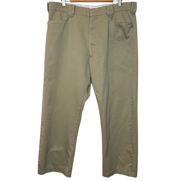 Vintage Wrangler Saddlebred Western Pants Men 36 28.5 Tan Khaki Flat Front USA